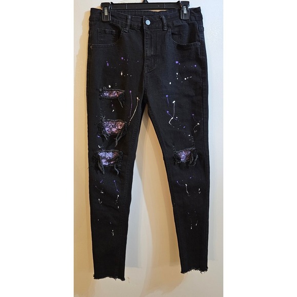 Manfinity Other - MANFINITY Mens Black Distressed‎ Paint Splatter Slim Fit Jeans Size 30